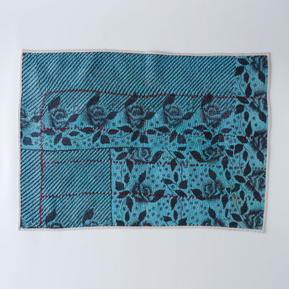 〈Vintage kantha quilt〉マルチマット【Blue Flower-K】
