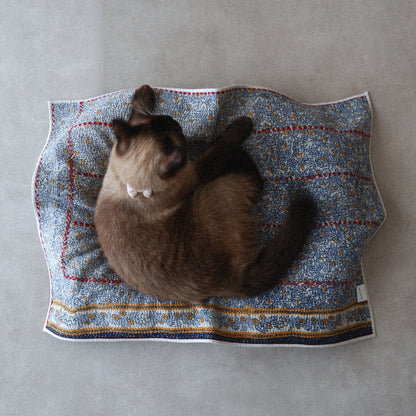 〈Vintage kantha quilt〉マルチマット【Blue Flower-K】