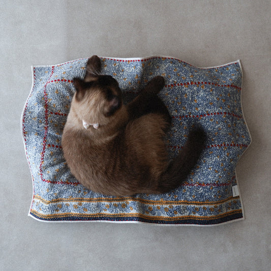 〈Vintage kantha quilt〉マルチマット【Blue Flower-K】
