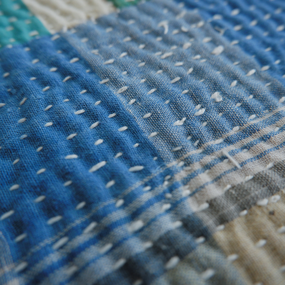 Vintage kantha kilt 멀티 매트[Blue×Green-A]