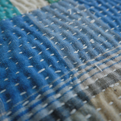 Vintage kantha kilt 멀티 매트[Blue×Green-A]