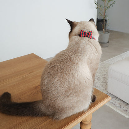 猫にやさしいコットン首輪/リボン【Tartan Red】