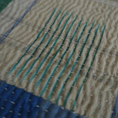 Vintage kantha kilt 멀티 매트[Blue×Green-A]