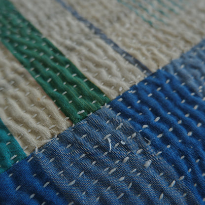 Vintage kantha kilt 멀티 매트[Blue×Green-A]