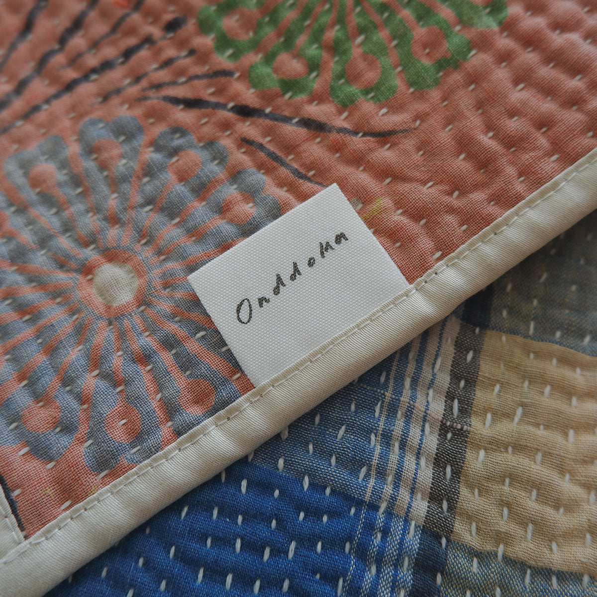 Vintage kantha kilt 멀티 매트[Blue×Green-B]