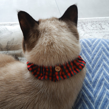 猫にやさしいコットン首輪/フリル【Tartan Red】