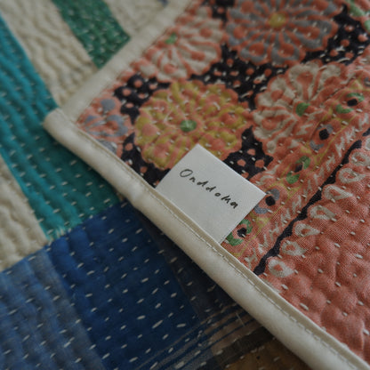 Vintage kantha kilt 멀티 매트[Blue×Green-A]