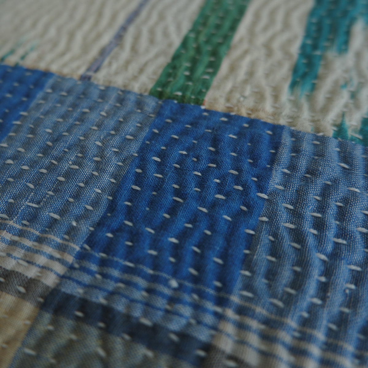 Vintage kantha kilt 멀티 매트[Blue×Green-B]