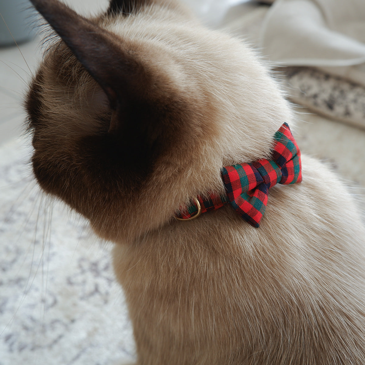 猫にやさしいコットン首輪/リボン【Tartan Red】