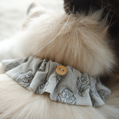 고양이 친화적인 코튼 목걸이/프릴【옐로우 그린 스트라이프】 