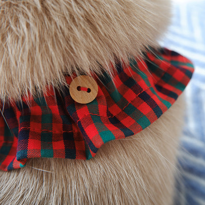 猫にやさしいコットン首輪/フリル【Tartan Red】