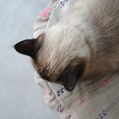 〈Vintage kantha kilt〉Pouf Cat Bed【ベージュB】