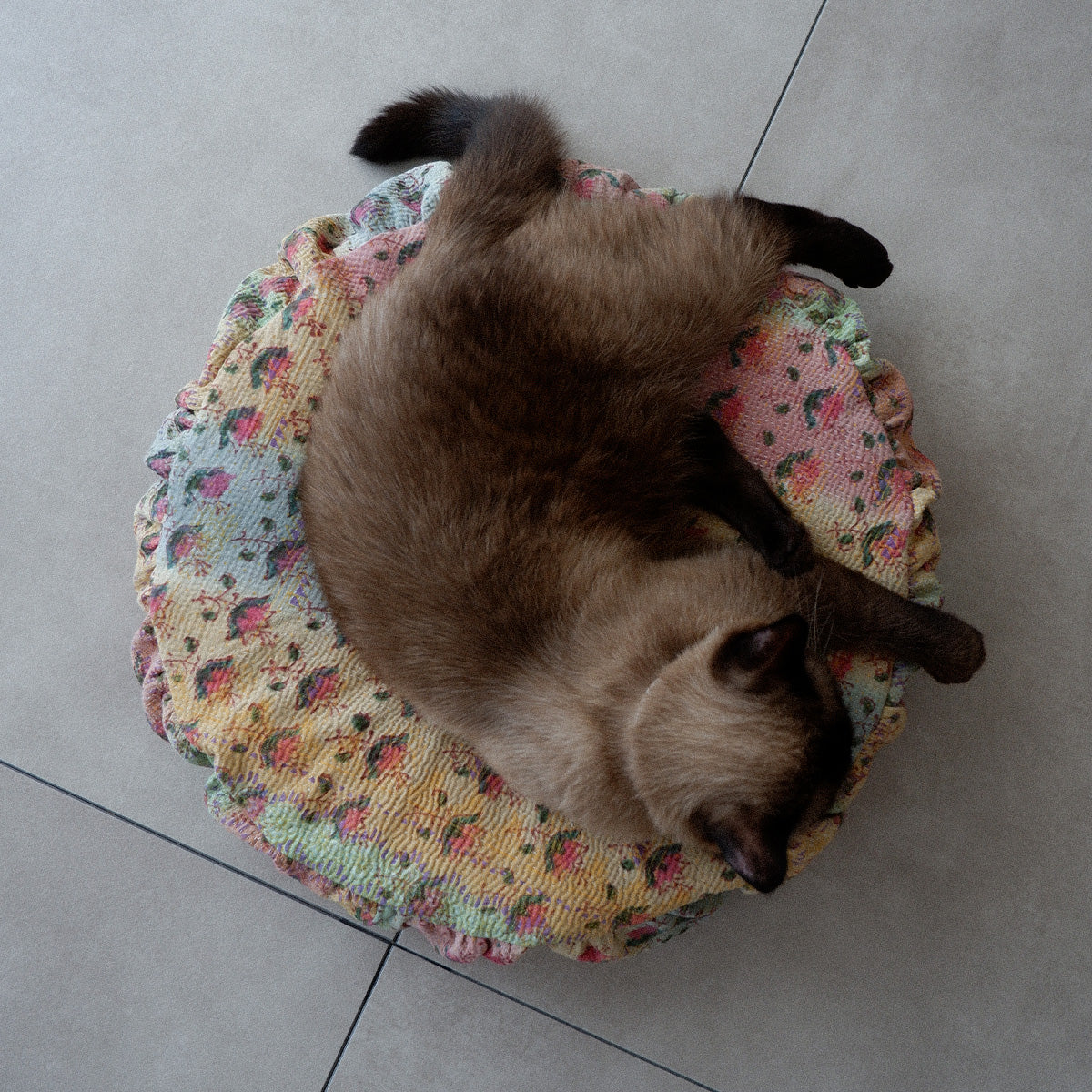 〈Vintage kantha quilt〉Pouf Cat Bed【Block Print-G】