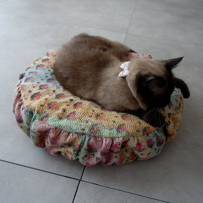 〈Vintage kantha quilt〉Pouf Cat Bed【Block Print-G】