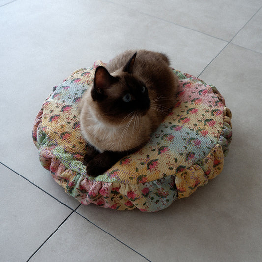 〈Vintage kantha quilt〉Pouf Cat Bed【Block Print-D】