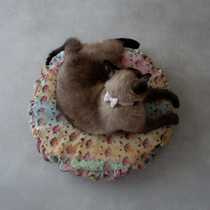 〈Vintage kantha quilt〉Pouf Cat Bed【Blue Flower-C】