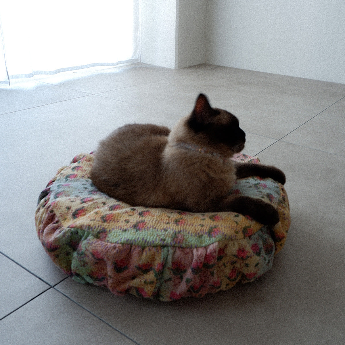 〈Vintage kantha quilt〉Pouf Cat Bed【Block Print-G】