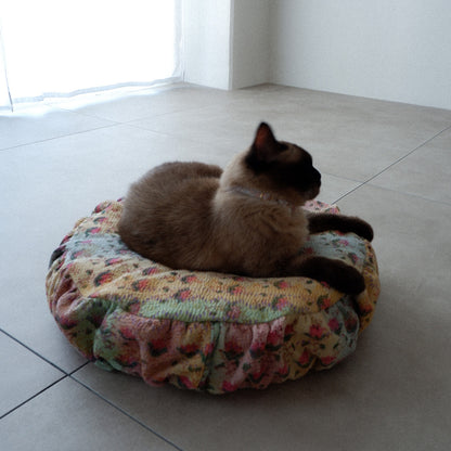 〈Vintage kantha quilt〉Pouf Cat Bed【Block Print-G】