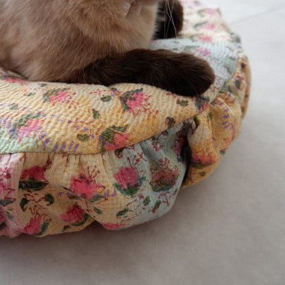 〈Vintage kantha quilt〉Pouf Cat Bed【Block Print-G】