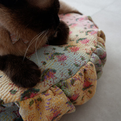 〈Vintage kantha quilt〉Pouf Cat Bed【Block Print-G】