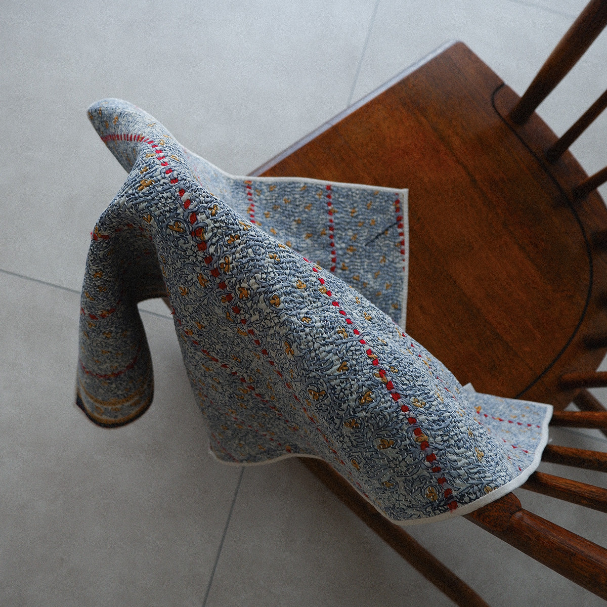 〈Vintage kantha quilt〉マルチマット【Blue Flower-K】