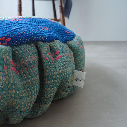 〈Vintage kantha kilt〉Pouf Cat Bed【グリーンA】