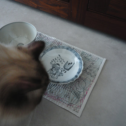 Vintage kantha kilt 멀티 매트[Blue×Green-A]