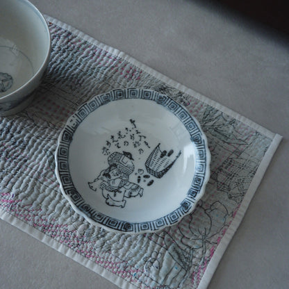 Vintage kantha kilt 멀티 매트[Blue×Green-A]