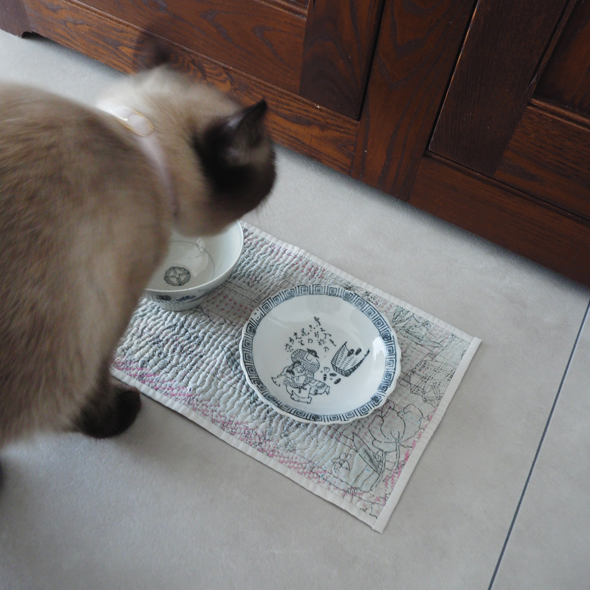 Vintage kantha kilt 멀티 매트[Blue×Green-A]