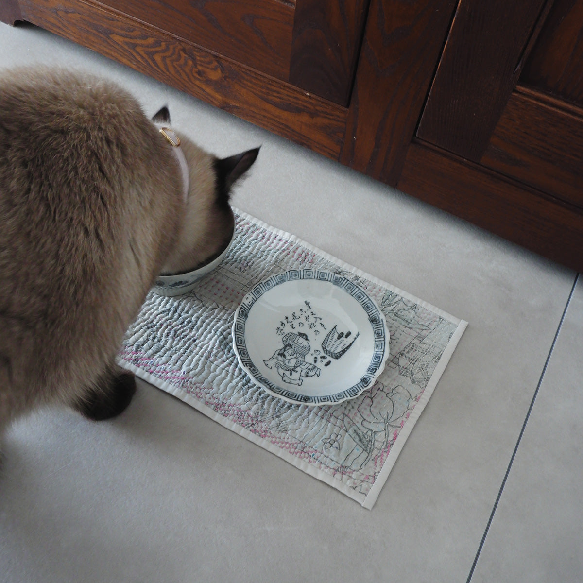 Vintage kantha kilt 멀티 매트[Blue×Green-A]