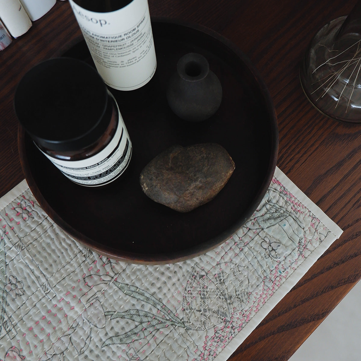 Vintage kantha kilt 멀티 매트[Blue×Green-A]