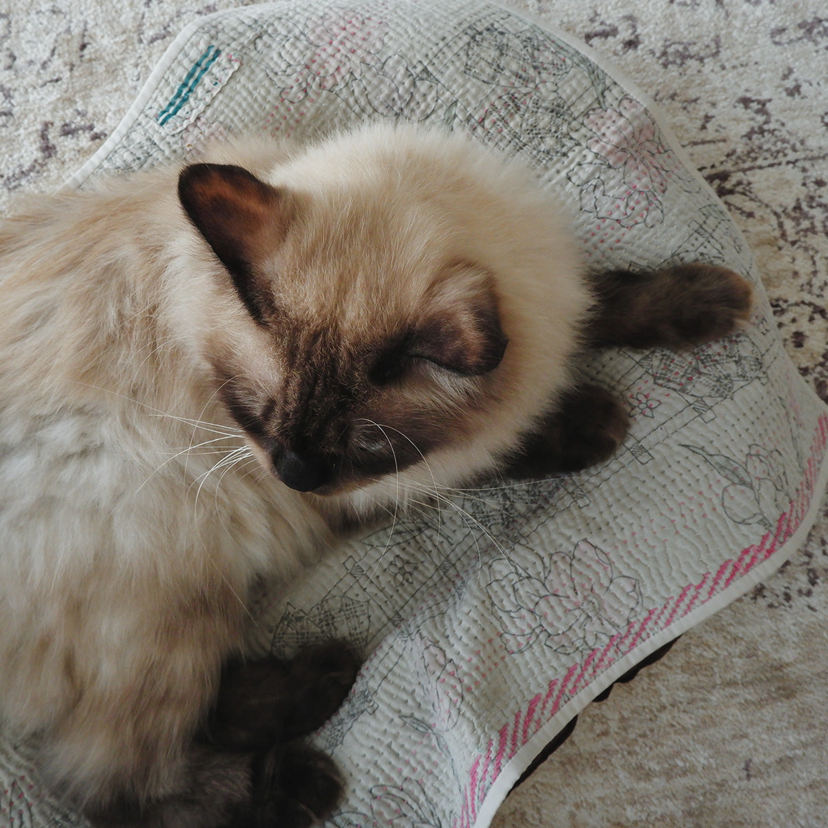 Vintage kantha kilt 멀티 매트【Blue-A】