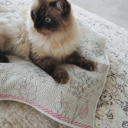 Vintage kantha kilt 멀티 매트【Blue-A】