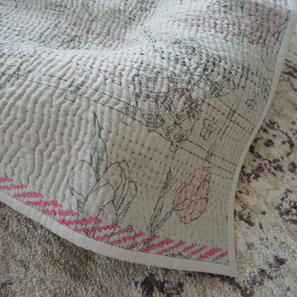 Vintage kantha kilt 멀티 매트【Blue-A】