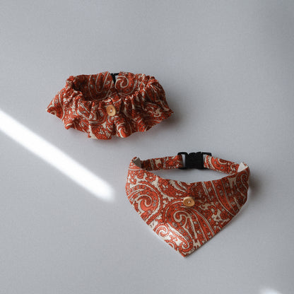 猫にやさしいコットン首輪/フリル【Paisley scarf/OR】
